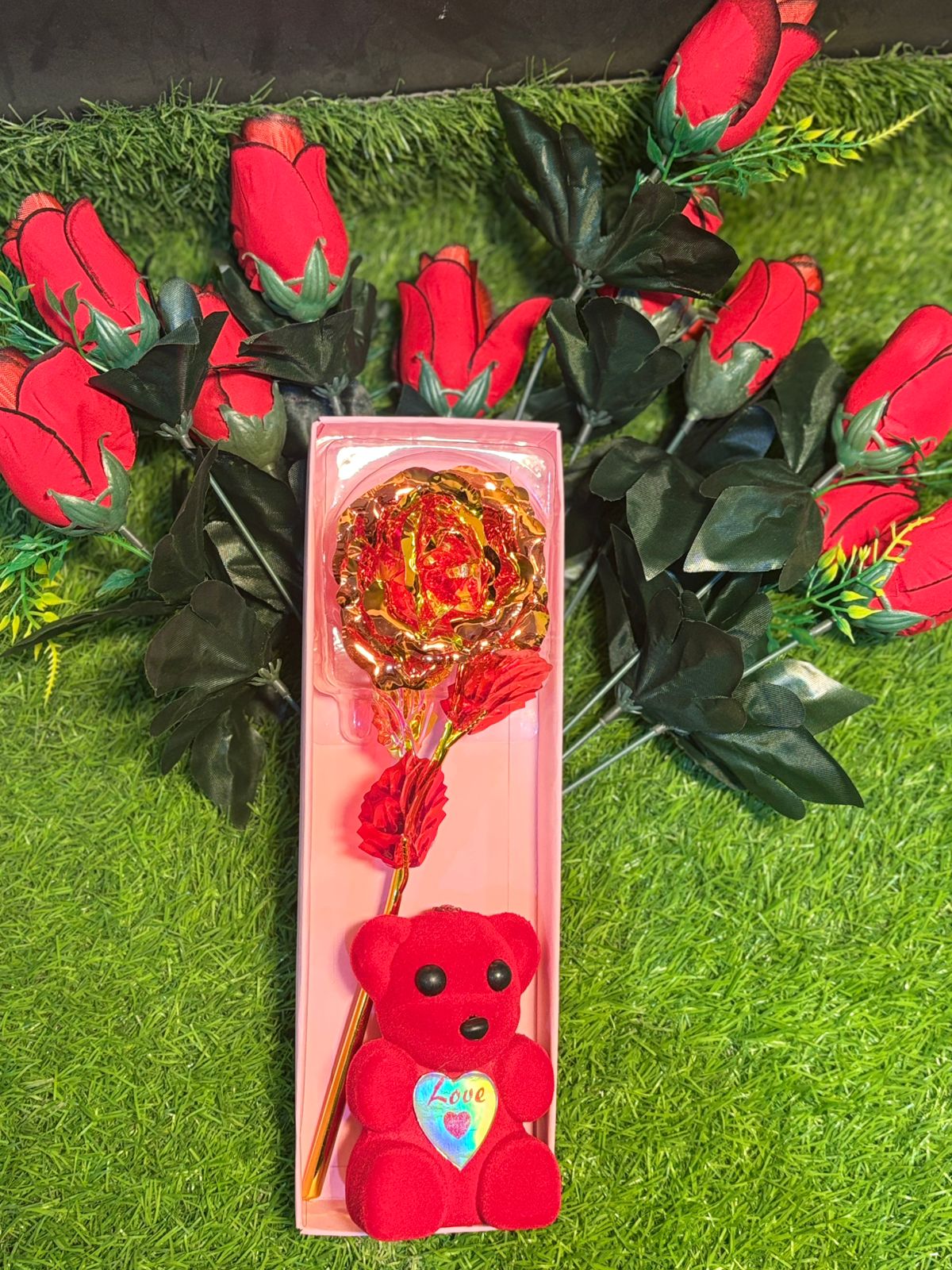 Valentine Artificial Flower with Teddybear